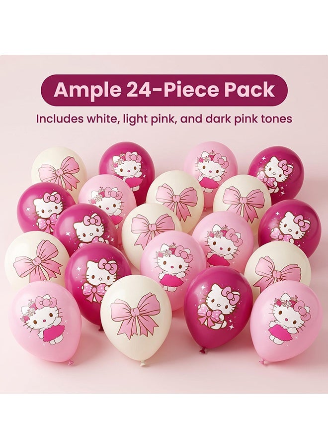 Hello Kitty 24Pcs Pink Bow Hello Kitty Latex Balloon Set,Cute Cartoon Printed Party Balloons,Hello Kitty Themed Decorative Balloons for Girls Birthday Baby Shower Indoor Outdoor Party Layout - Image 3