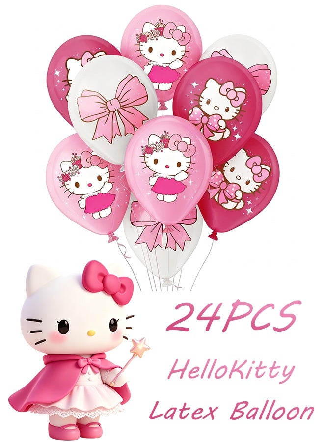 Hello Kitty 24Pcs Pink Bow Hello Kitty Latex Balloon Set,Cute Cartoon Printed Party Balloons,Hello Kitty Themed Decorative Balloons for Girls Birthday Baby Shower Indoor Outdoor Party Layout - Image 1