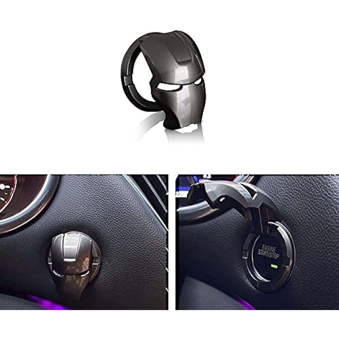 شواي قطعة واحدة من غطاء حماية زر بدء تشغيل محرك السيارة واستبدال زر بدء تشغيل المحرك وإيقاف التشغيل وواقي زخرفة بدء التشغيل وإيقاف التشغيل وغطاء دائري لحلقة المفاتيح بتصميم ثلاثي الأبعاد على شكل الرجل الحديدي وملحقات داخلية للسيارة - Image 2