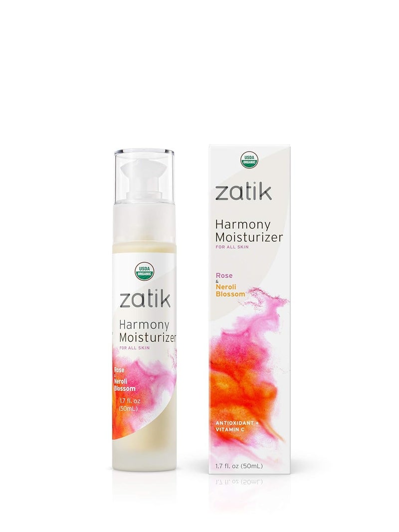 Zatik Naturals  Harmony Moisturizer with Rose and Neroli Blossom USDA Organic Vegan Non GMO Gluten Free Soy Free Alcohol Free pH Balanced Biodegradable 17 fl oz 50ml