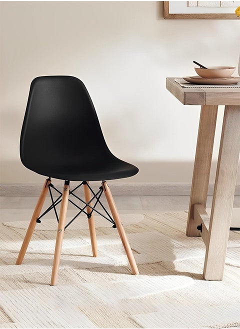 Office, Dining, Kitchen and Living Room Plastic Chair with Wooden Legs Black 70x40x40cm
