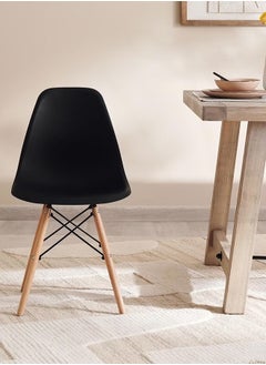 Taimi Office, Dining, Kitchen and Living Room Plastic Chair with Wooden Legs Black 70x40x40cm  - Image 2