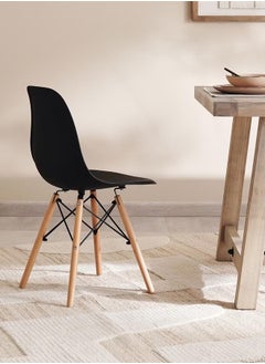 Taimi Office, Dining, Kitchen and Living Room Plastic Chair with Wooden Legs Black 70x40x40cm  - Image 3