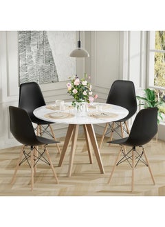 Taimi Office, Dining, Kitchen and Living Room Plastic Chair with Wooden Legs Black 70x40x40cm  - Image 4
