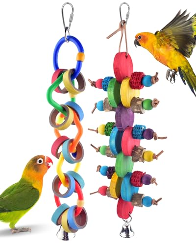 Bissap 2 PCS Bird Chew Toys Multicolored Bagel Cascade Bird Parrot Toy Biting Paper Cardboard Olympic Rings Conures Toys for Cockatiels Cockatoos Macaws and Similar Sized Pet Birds - Image 1