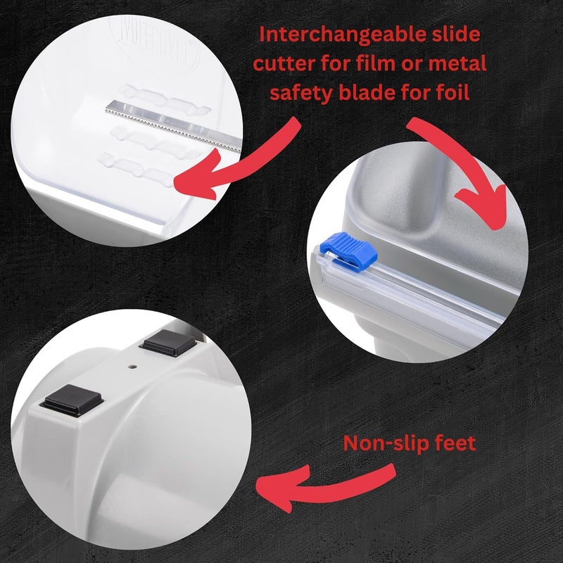Tablecraft Film Wrapper Film Dispenser, Kenkut Single Roll of Plastic Food Cling Wrap and Aluminum Foil Holder, Slide Cutter, Heavy Duty Foodservice Restaurant Kitchen,White - Image 5