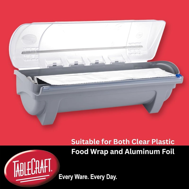 Tablecraft Film Wrapper Film Dispenser, Kenkut Single Roll of Plastic Food Cling Wrap and Aluminum Foil Holder, Slide Cutter, Heavy Duty Foodservice Restaurant Kitchen,White - Image 4
