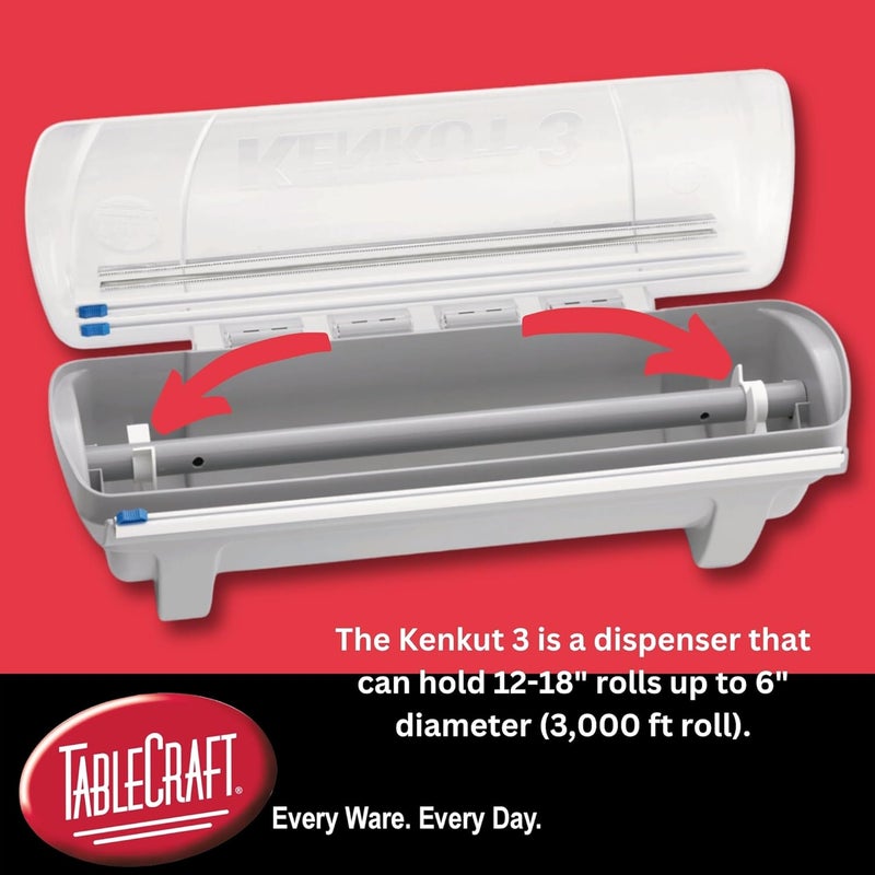 Tablecraft Film Wrapper Film Dispenser, Kenkut Single Roll of Plastic Food Cling Wrap and Aluminum Foil Holder, Slide Cutter, Heavy Duty Foodservice Restaurant Kitchen,White - Image 3