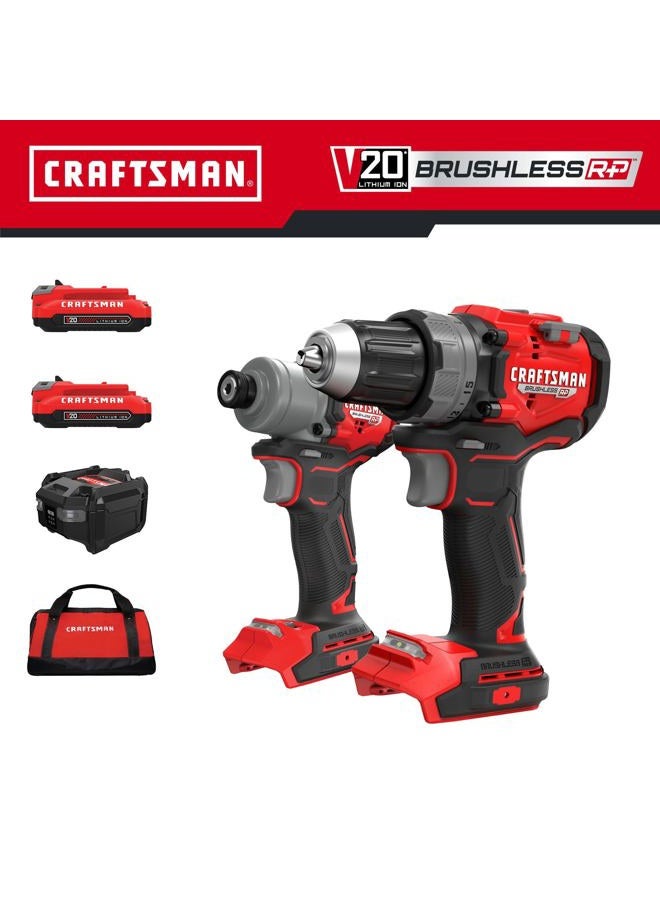 CRAFTSMAN V20 Brushless RP 1/2 inch Drill/Driver with 2 speed gear box, 1/4 inch Impact Driver, 2 Batteries and Charger Included (CMCK2530C2) - Image 2
