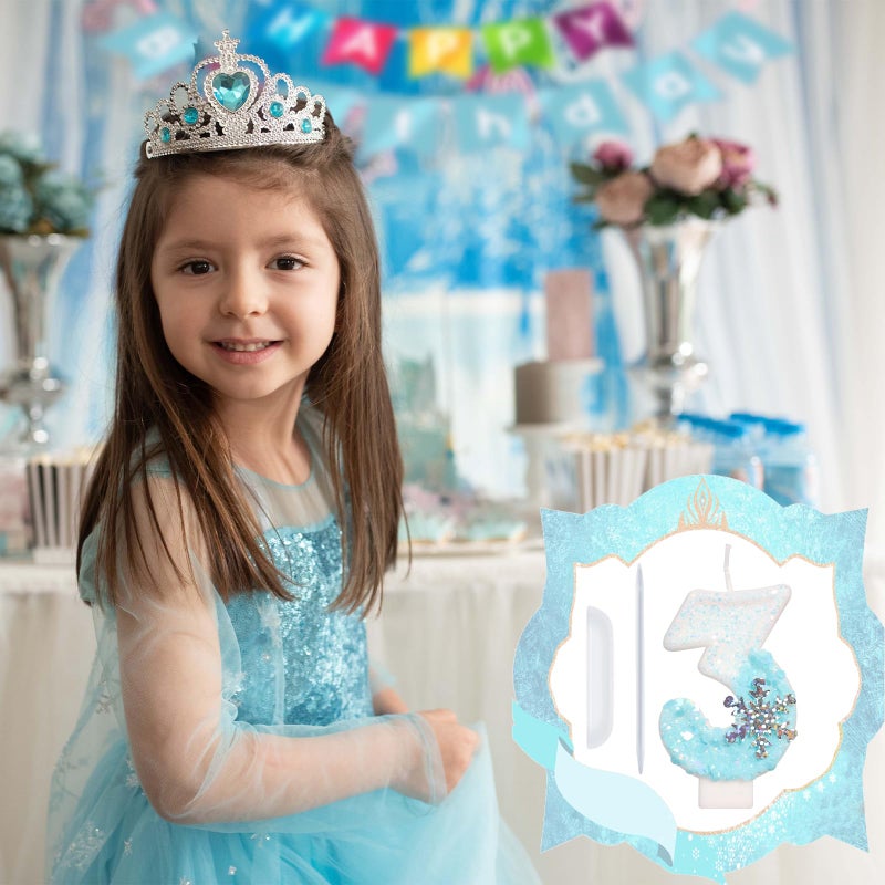 ElekFX Sky Blue Frozen Themed Birthday Candles, Birthday Candles for Party Supplies, 2.76 inch Number 3 Candle Cake Topper Decoration (Number 3) - Image 4