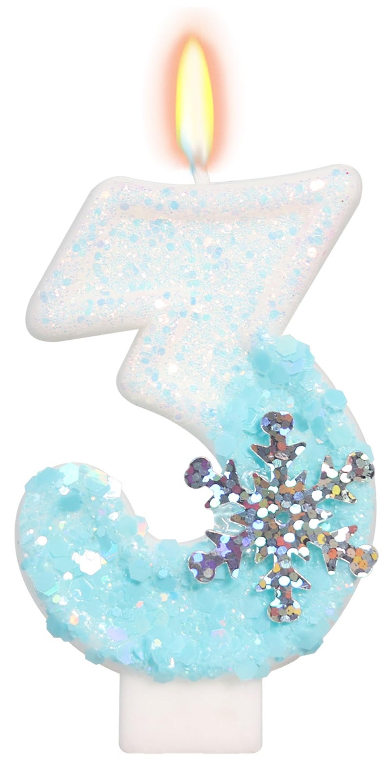 ElekFX Sky Blue Frozen Themed Birthday Candles, Birthday Candles for Party Supplies, 2.76 inch Number 3 Candle Cake Topper Decoration (Number 3) - Image 1