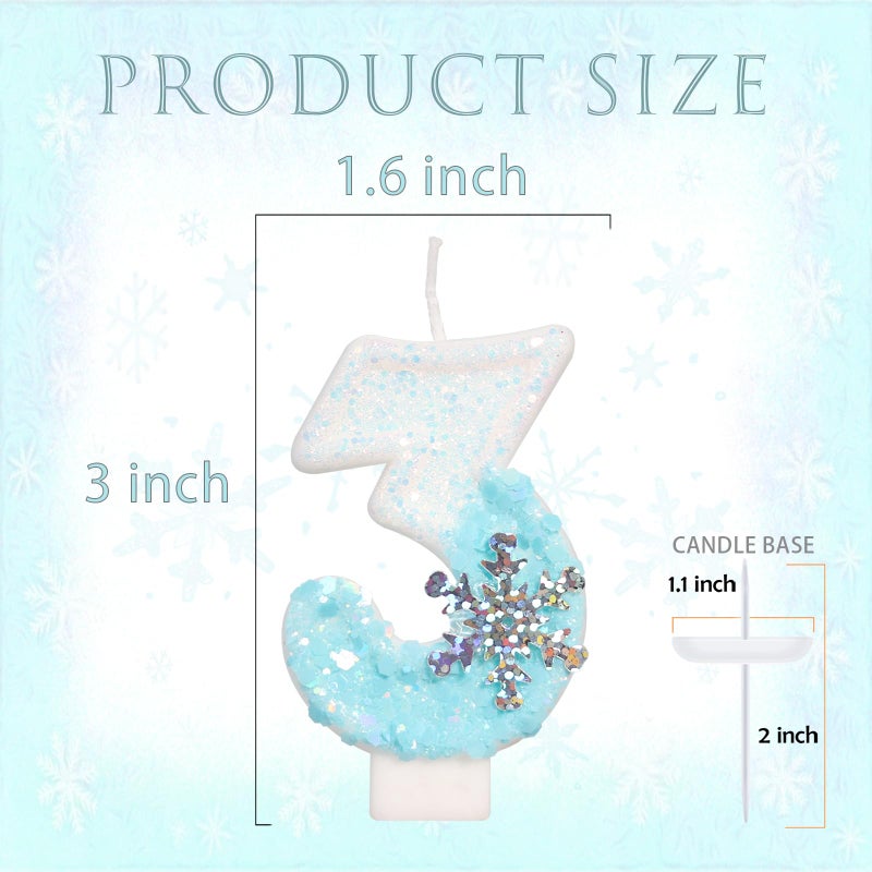 ElekFX Sky Blue Frozen Themed Birthday Candles, Birthday Candles for Party Supplies, 2.76 inch Number 3 Candle Cake Topper Decoration (Number 3) - Image 2