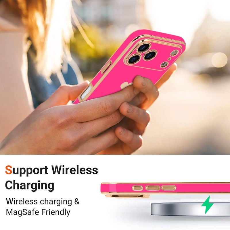 Teageo for iPhone 17 Pro Max Case with Screen Protector [2 Pack] Girl Women Cute Girly Love-Heart Luxury Gold Soft Cover Camera Protection Shockproof Phone Case for iPhone 17 Pro Max, Hot Pink - Image 5