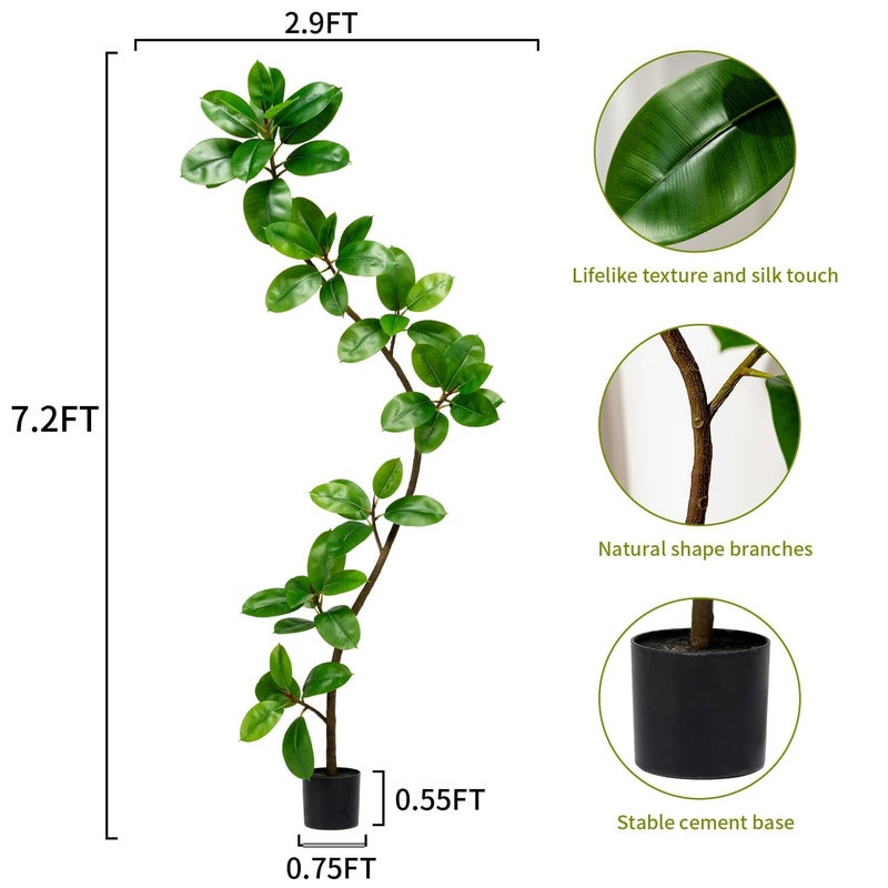 Bailikang 7.2ft Artificial Rubber Tree Faux Plants Indoor Faux Floor Artificial Trees Indoor,Fake Plant Fake Tropical Plants,Large Floor,Real Touch Rubber Tree for Home Decor - Image 2