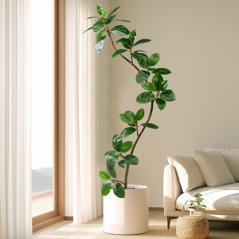Bailikang 7.2ft Artificial Rubber Tree Faux Plants Indoor Faux Floor Artificial Trees Indoor,Fake Plant Fake Tropical Plants,Large Floor,Real Touch Rubber Tree for Home Decor - Image 5