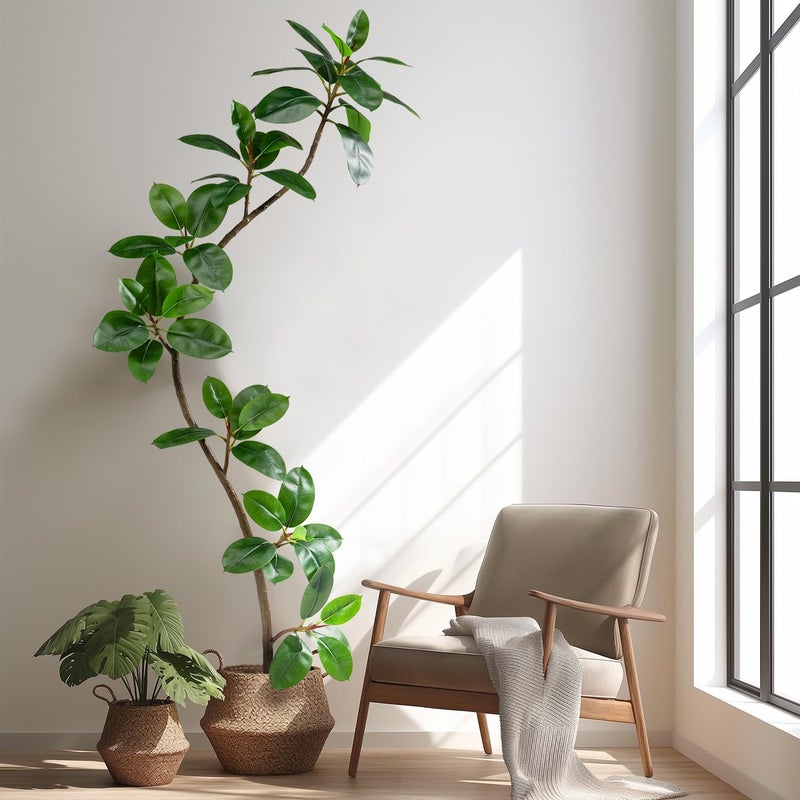 Bailikang 7.2ft Artificial Rubber Tree Faux Plants Indoor Faux Floor Artificial Trees Indoor,Fake Plant Fake Tropical Plants,Large Floor,Real Touch Rubber Tree for Home Decor - Image 4