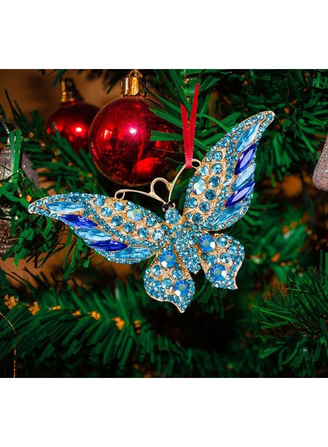 FaCraft Butterfly Christmas Ornaments 2022 Blue Butterfly Ornaments for Christmas Tree Decorations Metal Butterfly Decorations Butterfly Hanging Ornaments Gifts for Sisters Girls Mom Women - Image 5