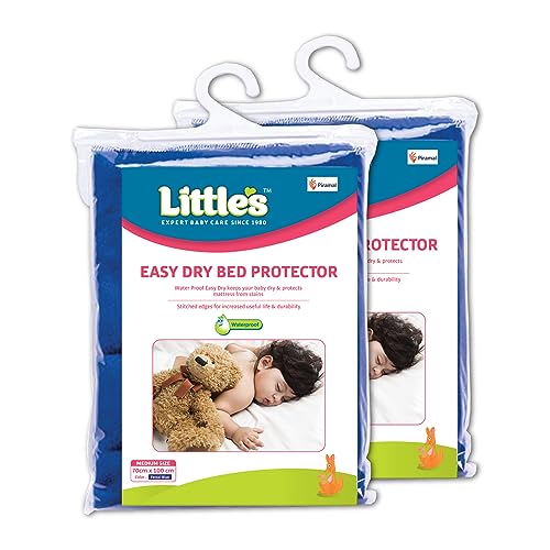 Little's Easy Dry Bed Protector I Quick Absorption I Waterproof I Stain Proof I Soothing Sleep I Soft I Durable I Machine Washable (2, Blue, Medium) - Image 1