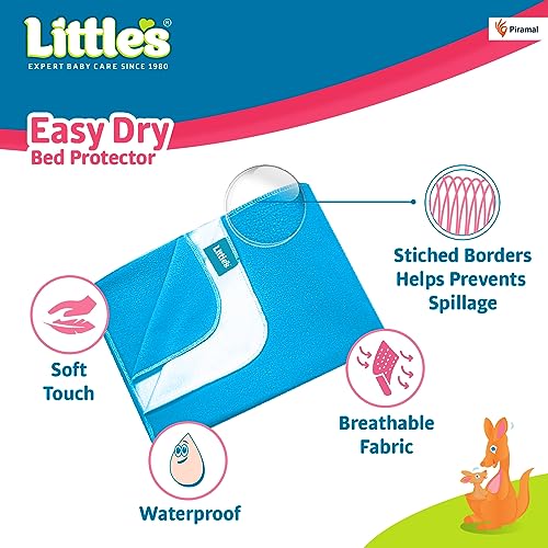 Little's Easy Dry Bed Protector I Quick Absorption I Waterproof I Stain Proof I Soothing Sleep I Soft I Durable I Machine Washable (2, Blue, Medium) - Image 4