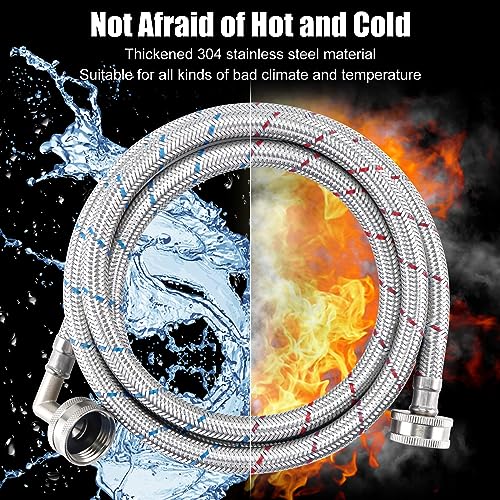 Fetechmate 6FT Premium Stainless Steel Washer Hoses with 90 Degree Elbow No-lead Burst-Proof 3/4" NPT Connection Hot & Cold Water Inlet Supply Lines for Washer - 2 Pack by Fetechmate - Image 3