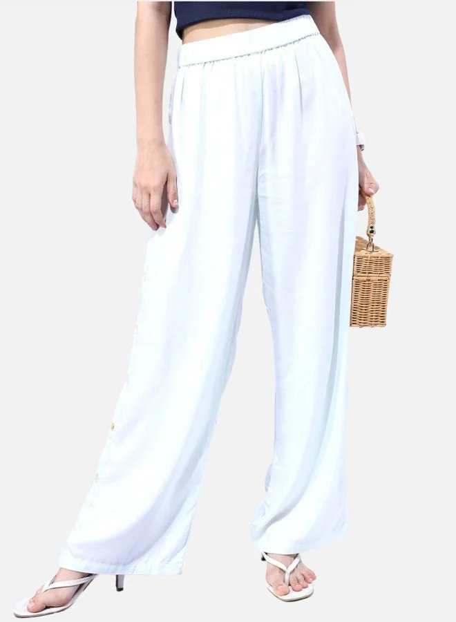 Freehand Freehand Women White Wide Leg Pants with Side Button