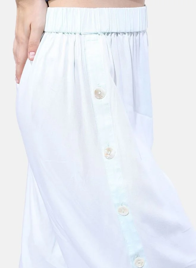 Freehand Freehand Women White Wide Leg Pants with Side Button