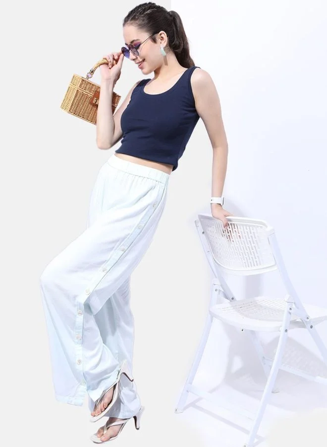 Freehand Freehand Women White Wide Leg Pants with Side Button