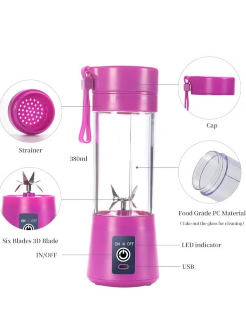 Portable USB Blender Cup - Mini Electric Juicer for Shakes, Smoothies, and Juice, 380ml with Six Blades  - Image 2