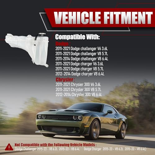 LSHDLAM Coolant Overflow Tank Reservoir Compatible with 2011-2023 Chrysler 300 Dodge Challenger Charger 3.6L 5.7L 6.4L, Engine Coolant Recovery Replacement 55111260AB 603-380 603380 - Image 3