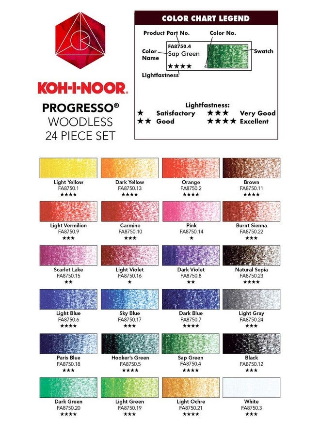 كوه-آي-نور مجموعة أقلام الرصاص الملونة من Progresso Woodless، 24 قلمًا، مجموعة متنوعة من أقلام الرصاص الملونة (Fa8758.24) - Image 4