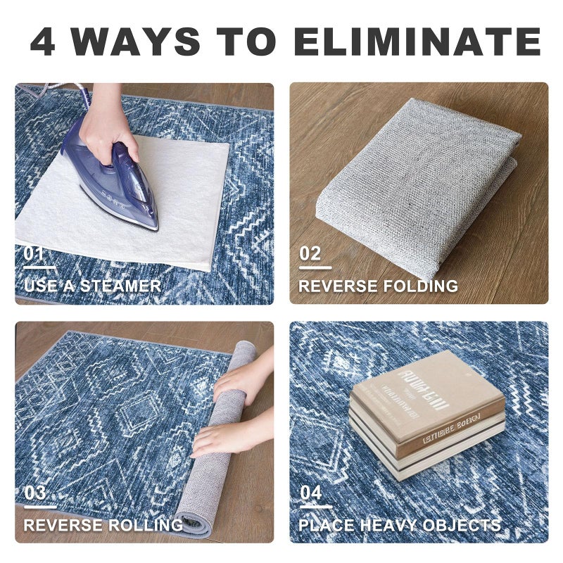 KILOCOCO Boho Entryway Rug 3x5 Area Rug Washable Non Slip Printed Throw Rugs Soft for Kitchen Living Room Dining Bedroom Geometric Moroccan Carpet, Stonewashed Blue - Image 4