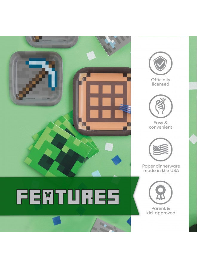 Unique Minecraft Party Supplies, Minecraft Birthday Party Supplies for Boys or Girls - Serves 16 Guests - With Table Cover, Plates and More - Image 3