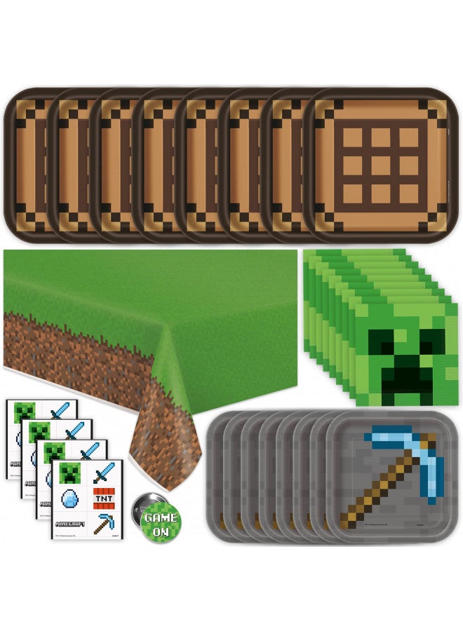 Unique Minecraft Party Supplies, Minecraft Birthday Party Supplies for Boys or Girls - Serves 16 Guests - With Table Cover, Plates and More - Image 1