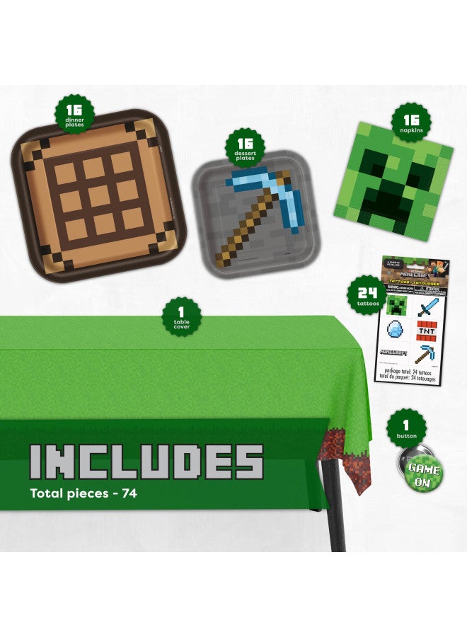 Unique Minecraft Party Supplies, Minecraft Birthday Party Supplies for Boys or Girls - Serves 16 Guests - With Table Cover, Plates and More - Image 2