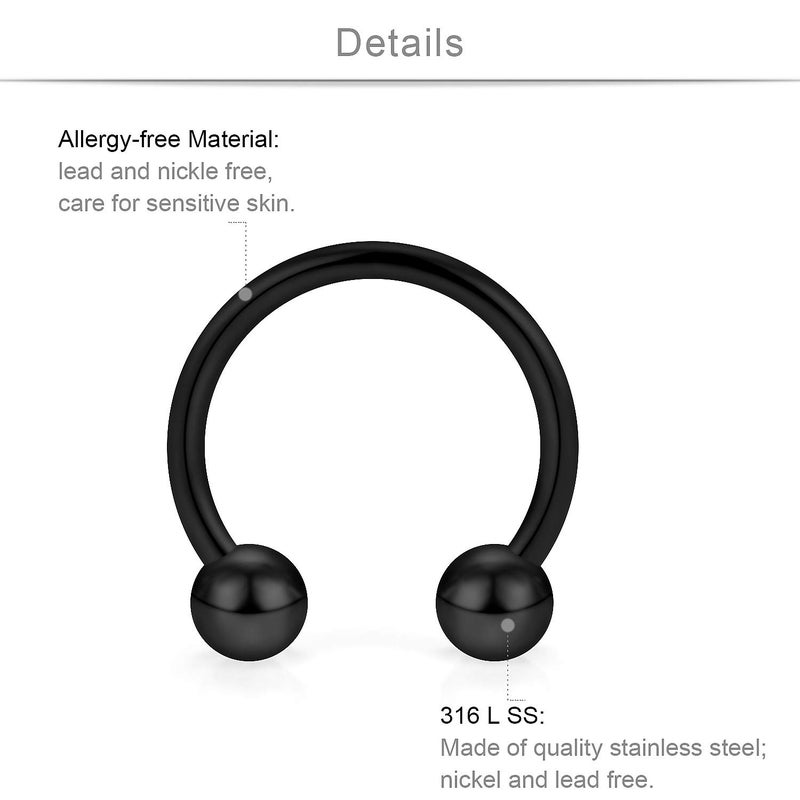 SCERRING Tragus Earrings 16g Stainless Steel Horseshoe Lip Rings Nail Tragus Helix Rook Cartilage Earrings Studs Ring Medusa Piercing Jewelry 8mm 36PCS Black - Image 2