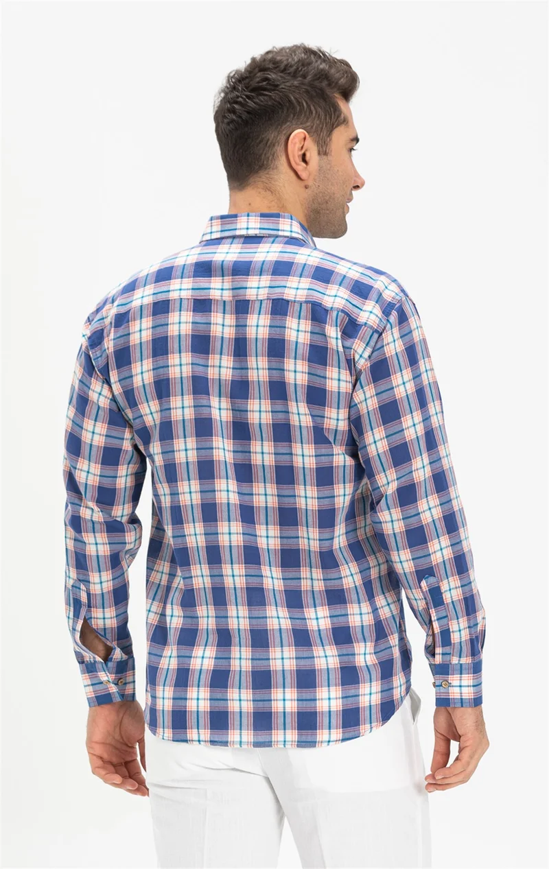 اليش شيل بيزي Long Sleeve Şile Cloth Single Pocket Men's Shirt Saks Plaid 3060