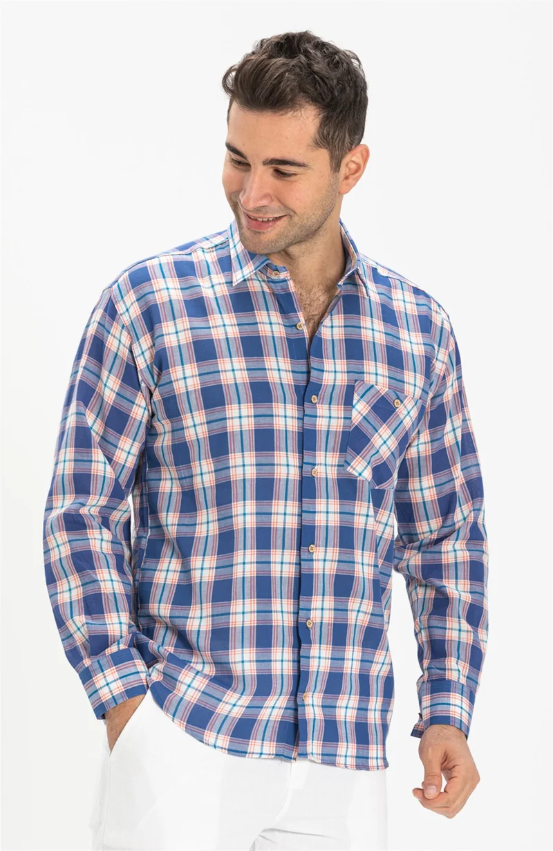 اليش شيل بيزي Long Sleeve Şile Cloth Single Pocket Men's Shirt Saks Plaid 3060