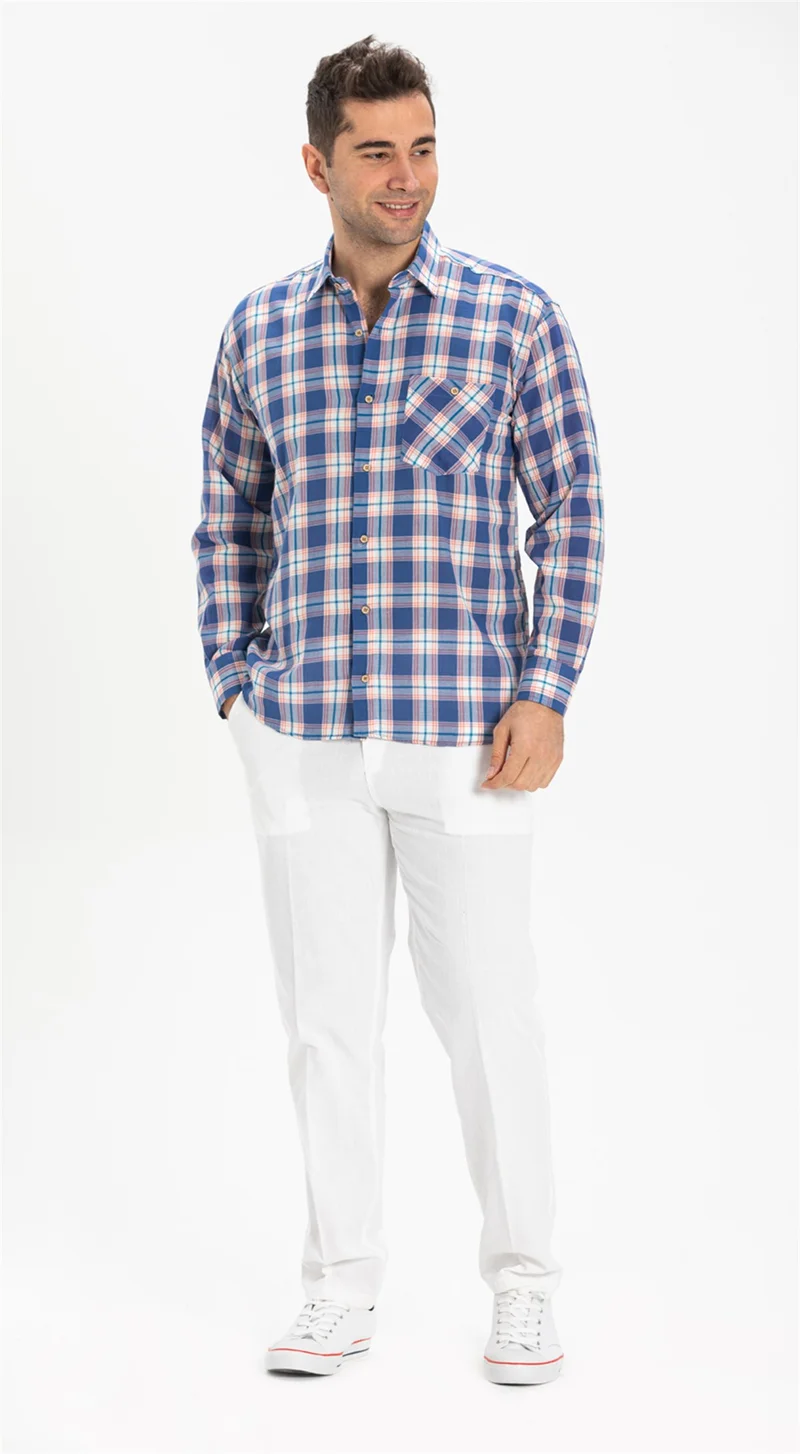 اليش شيل بيزي Long Sleeve Şile Cloth Single Pocket Men's Shirt Saks Plaid 3060