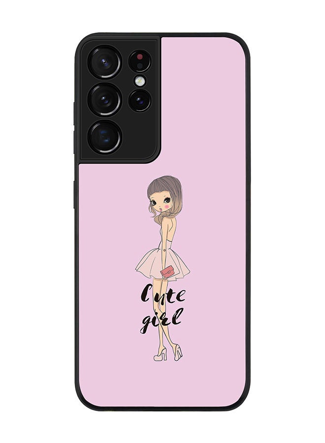 Stylizedd Rugged Black edge case for Samsung Galaxy S21 Ultra 5G Slim fit Soft Case Flexible Rubber Edges Anti Drop TPU Gel Thin Cover - Coy Cute Girl - Image 1