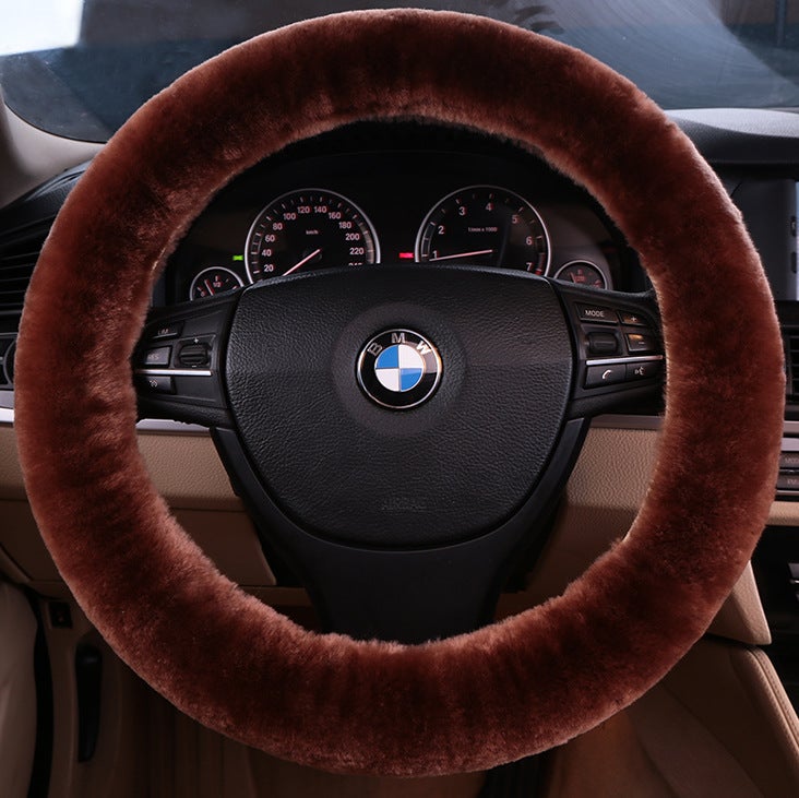 Generic New car wool steering wheel cover wool short plush cute wool car handle cover winter handle cover fur one Saddle Brown 