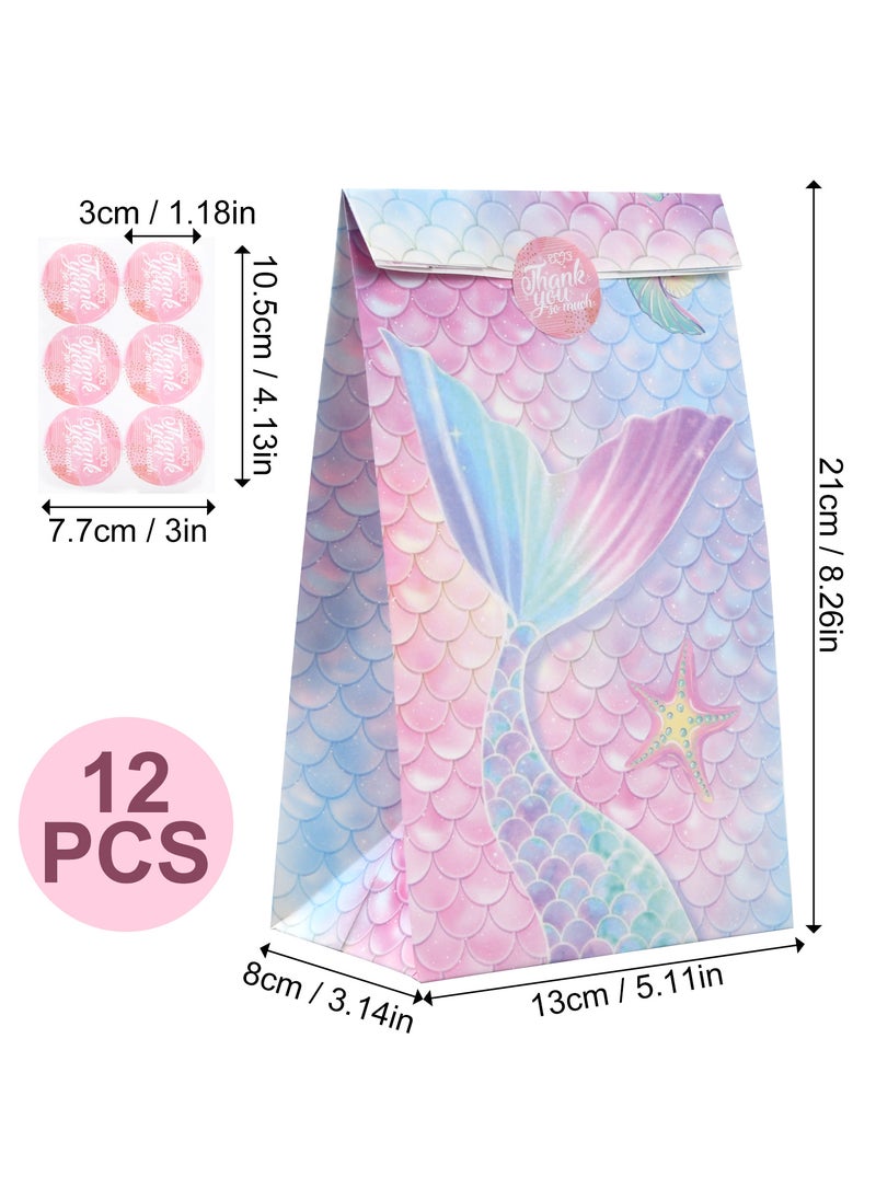 Generic Party Gift Bags, 12-Pack Children's Mermaid Favor Bags with Sealing Stickers, 13 x 8 x 21cm, Ideal for Birthday Parties and Treats  - Image 2