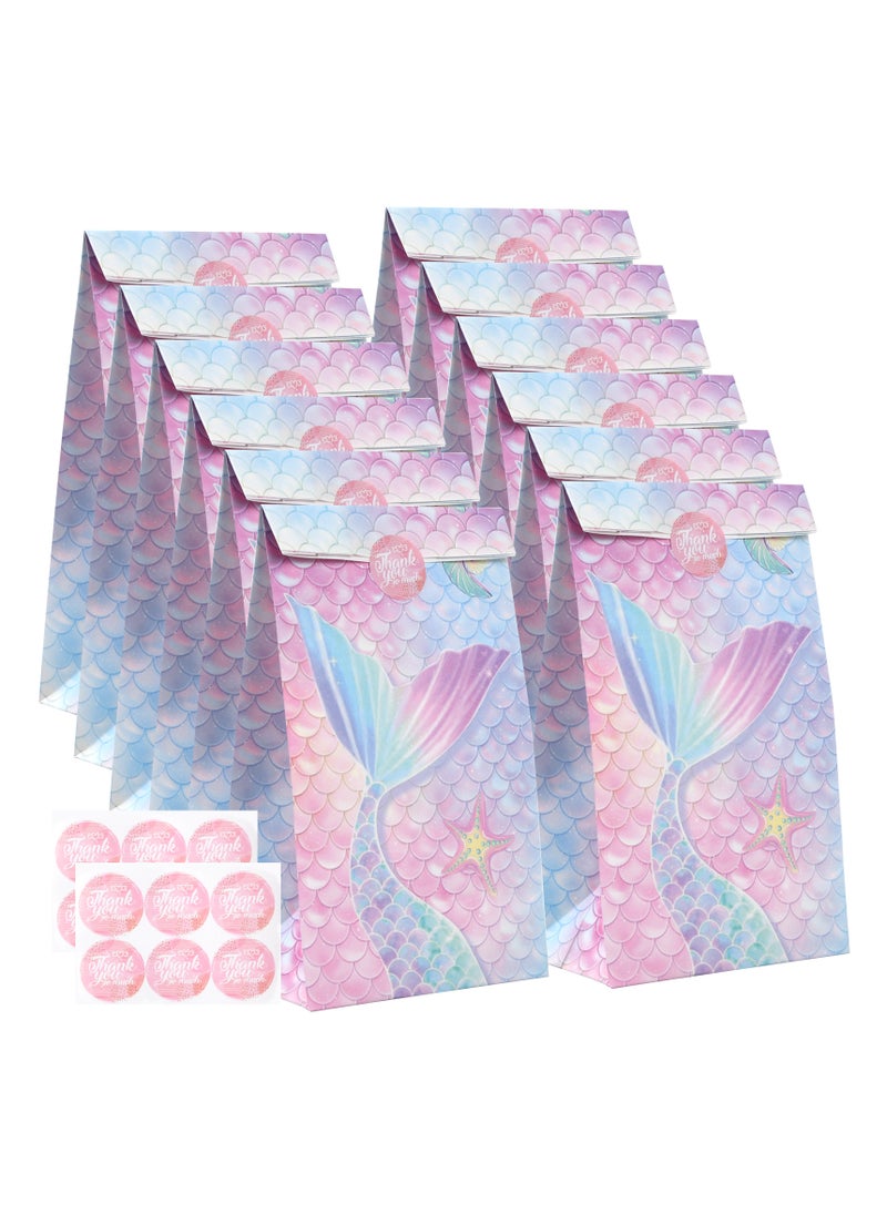 Generic Party Gift Bags, 12-Pack Children's Mermaid Favor Bags with Sealing Stickers, 13 x 8 x 21cm, Ideal for Birthday Parties and Treats  - Image 1