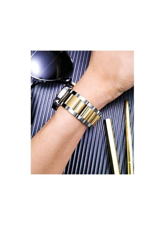 Stylish 22mm stainless steel metal band compatible with Huawei Watch GT2/GT2 PRO/GT Runner/GT3/GT3 Pro/GT4/GT4 Pro/GT1 (46mm) - gold and silver - Image 2