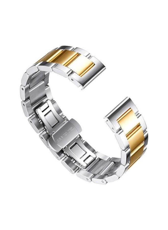 Stylish 22mm stainless steel metal band compatible with Huawei Watch GT2/GT2 PRO/GT Runner/GT3/GT3 Pro/GT4/GT4 Pro/GT1 (46mm) - gold and silver - Image 1