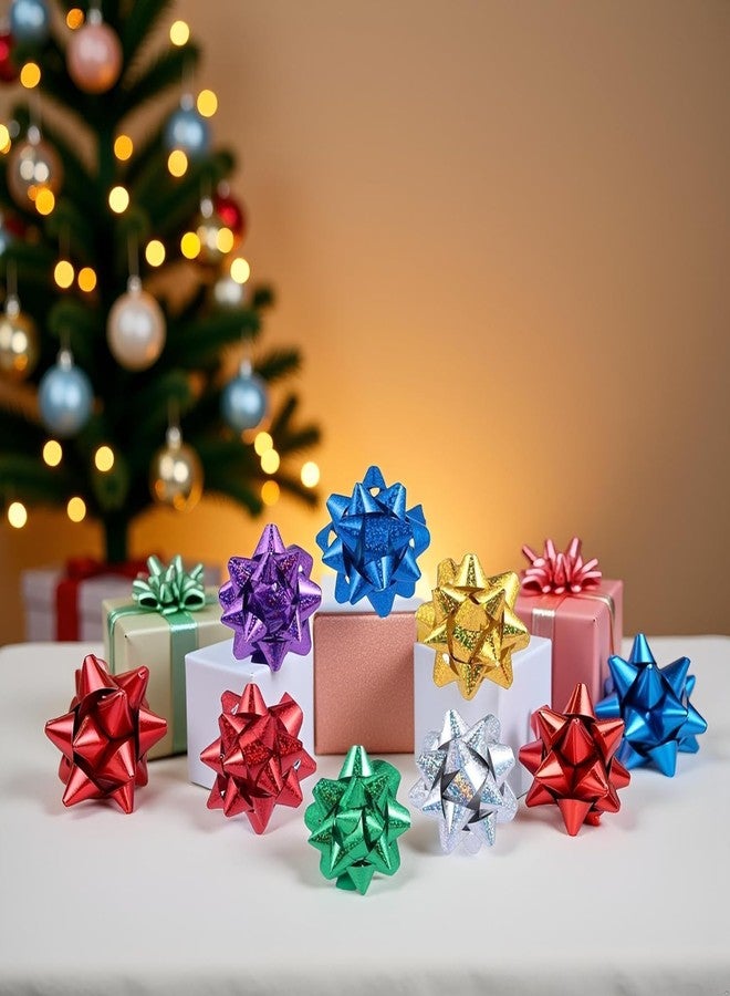 Cauaoa 50 Pcs Colorful 1 Inch Gift Bows Mini Christmas Bows Metallic Star Bows Party Gifts Wrapping Bows Adhesive Holiday Presents Bows for Valentine's Day, Gift Wrapping Supplies - Image 3