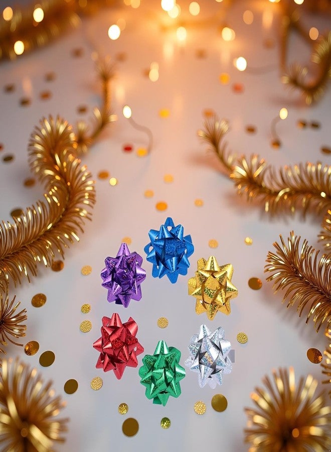 Cauaoa 50 Pcs Colorful 1 Inch Gift Bows Mini Christmas Bows Metallic Star Bows Party Gifts Wrapping Bows Adhesive Holiday Presents Bows for Valentine's Day, Gift Wrapping Supplies - Image 2