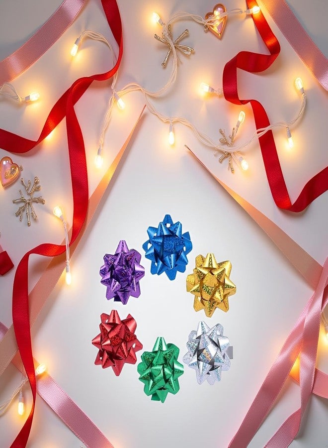 Cauaoa 50 Pcs Colorful 1 Inch Gift Bows Mini Christmas Bows Metallic Star Bows Party Gifts Wrapping Bows Adhesive Holiday Presents Bows for Valentine's Day, Gift Wrapping Supplies - Image 5