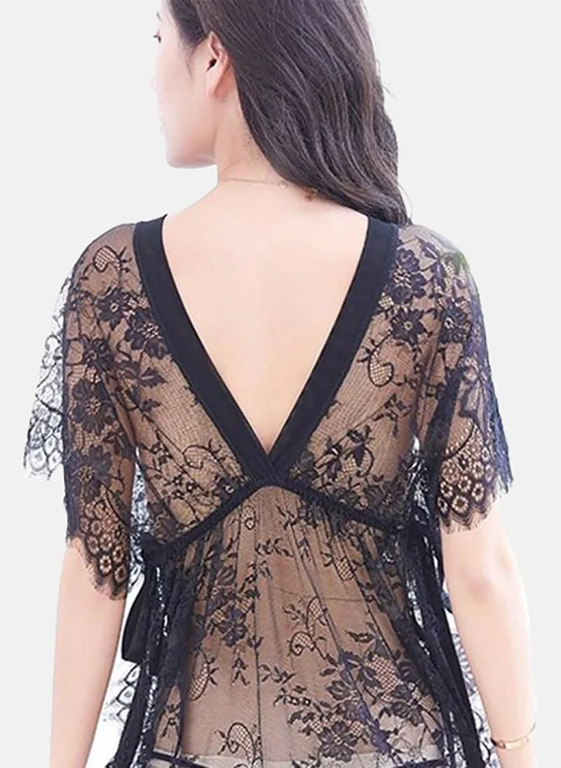 يونيكي Black Solid Babydoll With Briefs