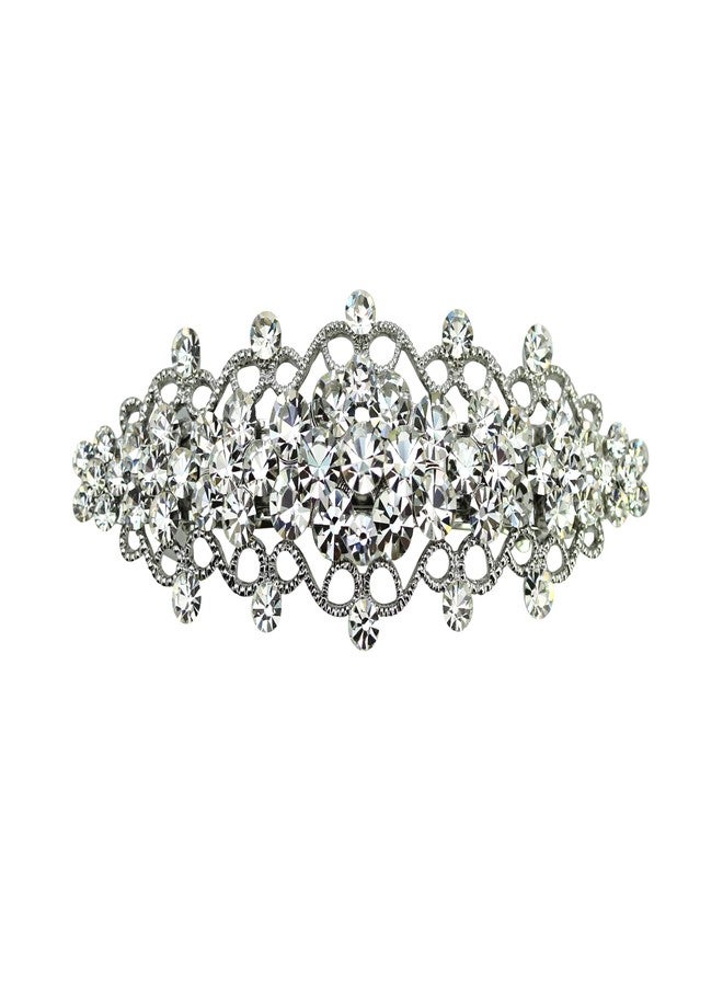 Faship Gorgeous Clear Rhinestone Crystal Floral Hair Barrette Bridal Wedding Party - Image 1