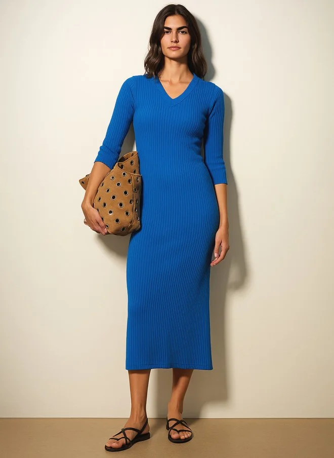 SASSAFRAS Blue Bodycon Midi Dress for Women